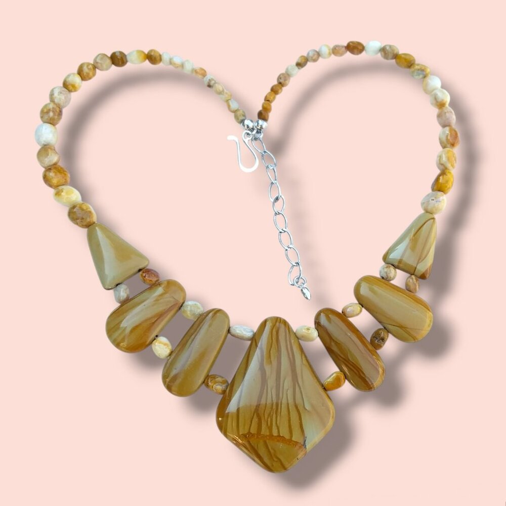 Jay King Necklace Jasper Lace Agate 925 Sterling Silver 18.5in Beige Caramel